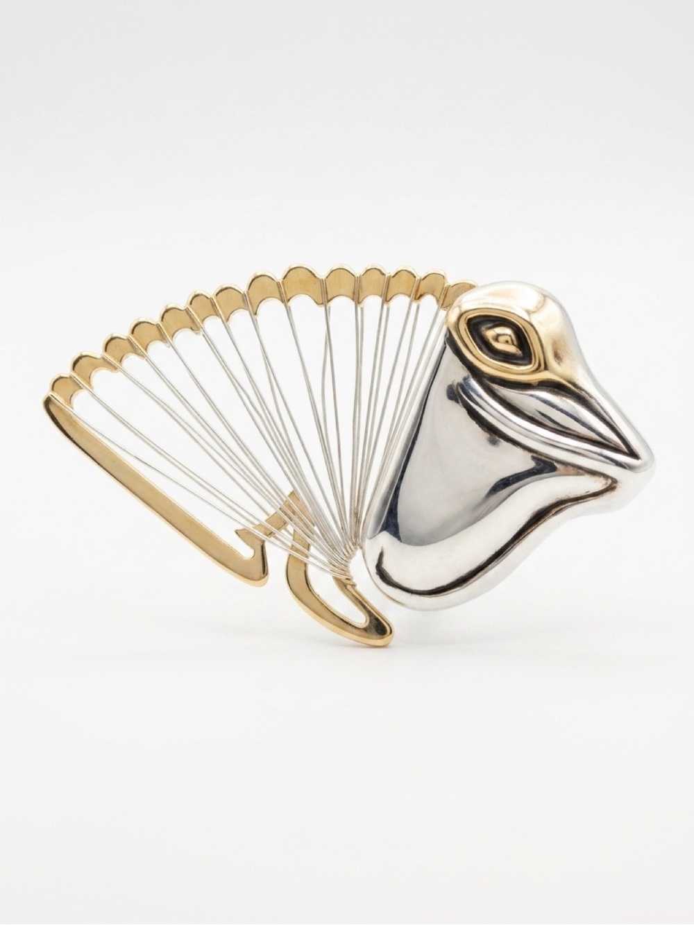 Vintage 80’s Gold & Silver Pelican Bird Brooch & Pendant  - Pet Bird Accessory